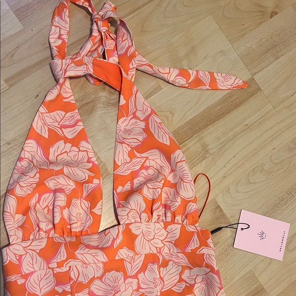 Hello Molly Coral Pink Floral Halter Mini Dress - Picture 2 of 6